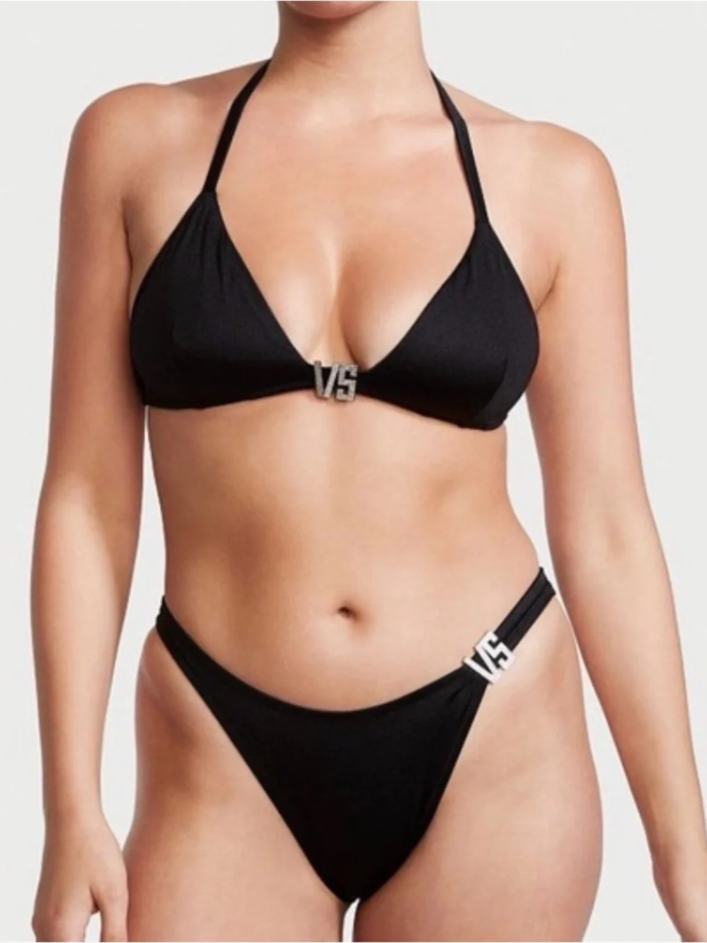 Victoria's Secret Black Rhinestone VS Logo Triangle Bikini